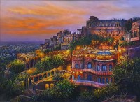 Hanif Shahzad, Neemrara Fort Palace Rajisthan India, 27 x 36 Inch, Oil on Canvas, Cityscape Painting, AC-HNS-046